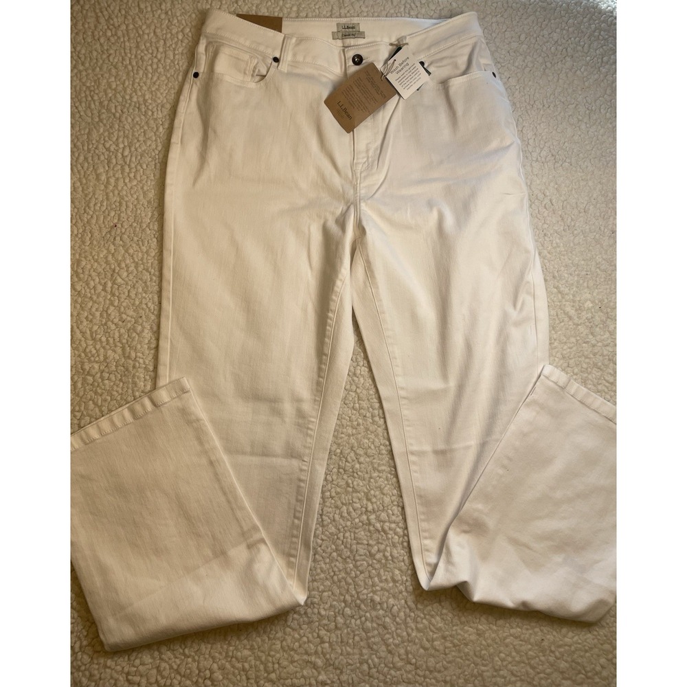 New With Tags LL Bean Women's White Classic Fit Stretch Jeans 16 Tall